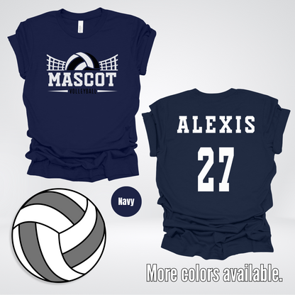 Custom Mascot, Number, & Name - Black - Volleyball Design 17 T-Shirt