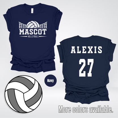 Custom Mascot, Number, & Name - White - Volleyball Design 19 T-Shirt