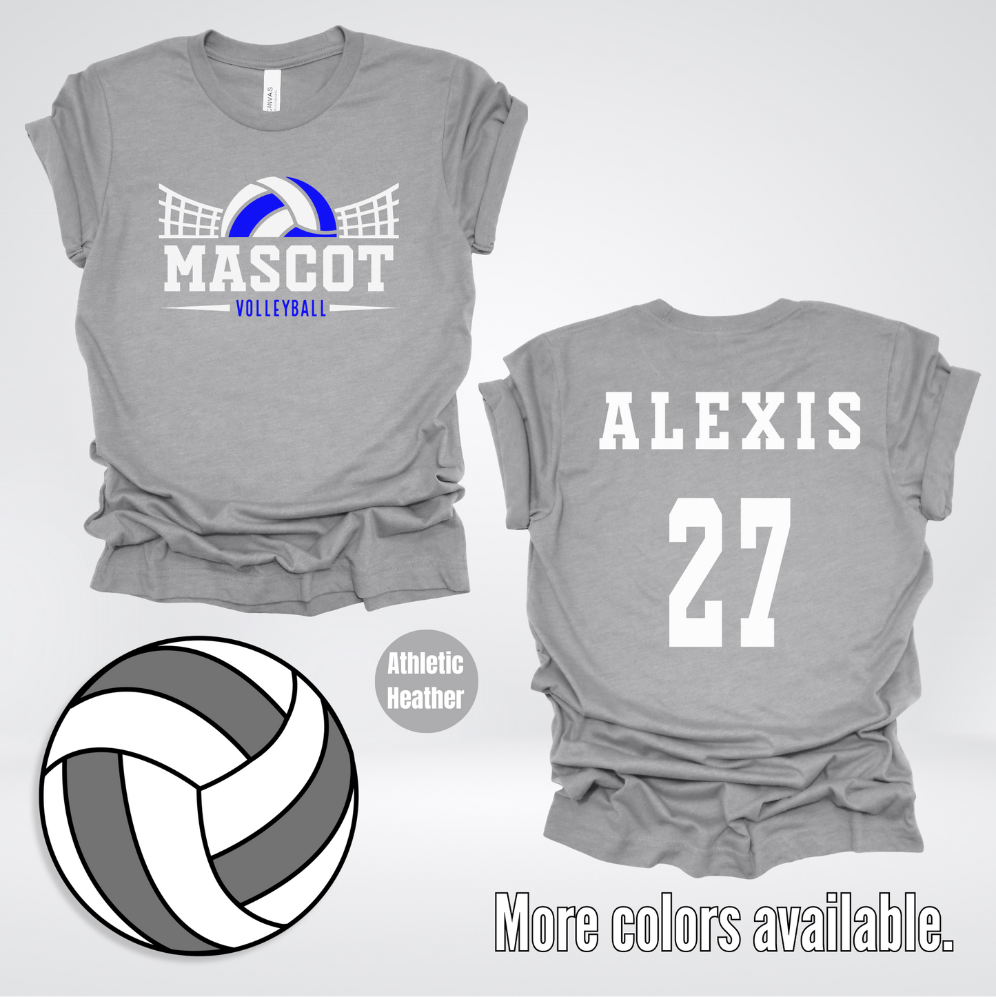 Custom Mascot, Number, & Name - Blue - Volleyball Design 18 T-Shirt