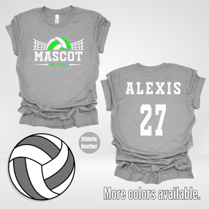 Custom Mascot, Number, & Name - Green - Volleyball Design 14 T-Shirt