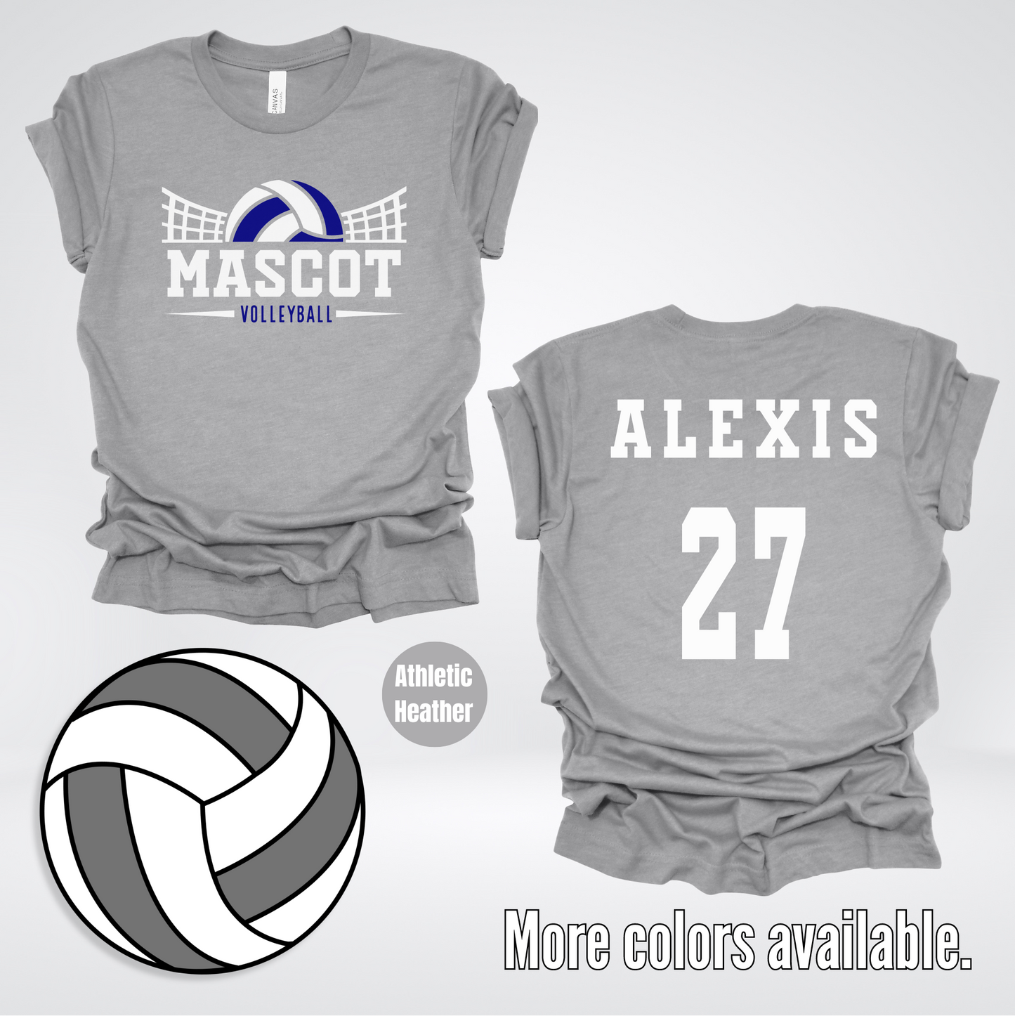 Custom Mascot, Number, & Name - Navy - Volleyball Design 23 T-Shirt