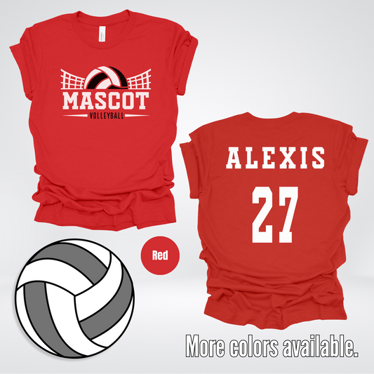 Custom Mascot, Number, & Name - Black - Volleyball Design 17 T-Shirt