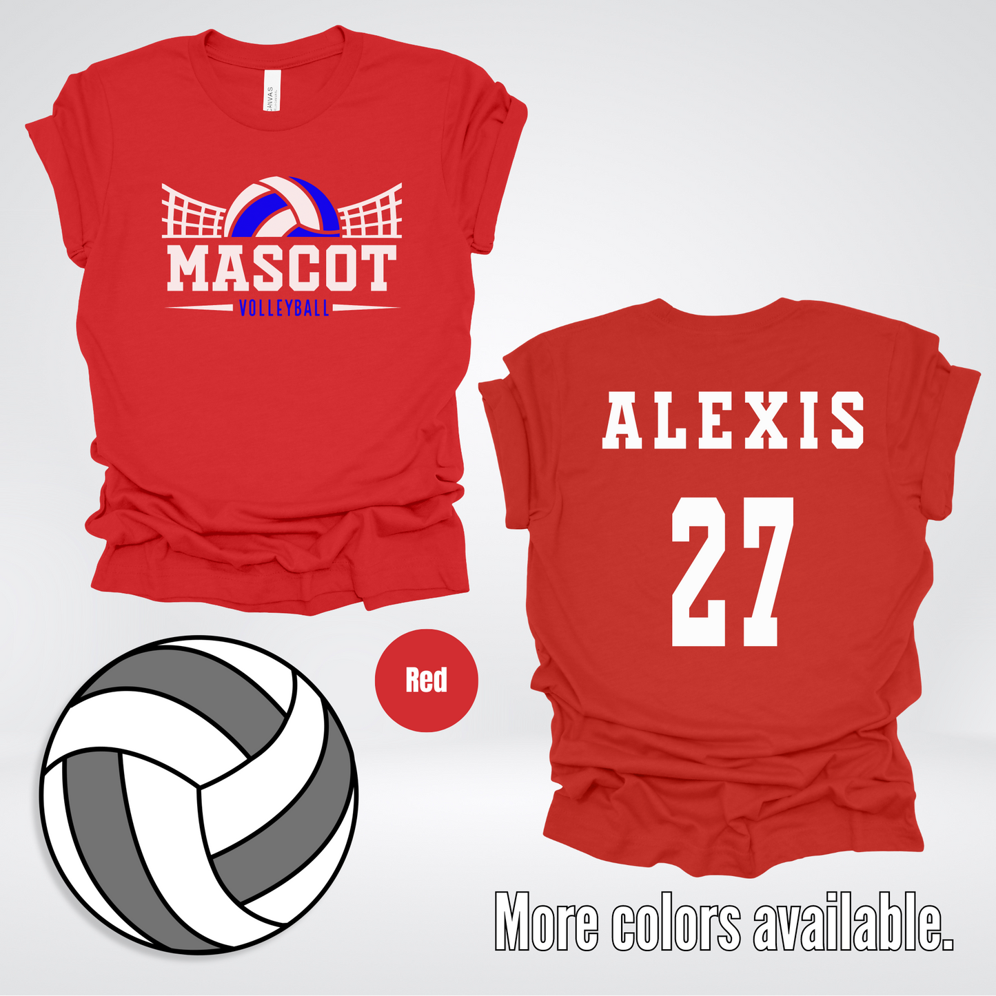 Custom Mascot, Number, & Name - Blue - Volleyball Design 18 T-Shirt