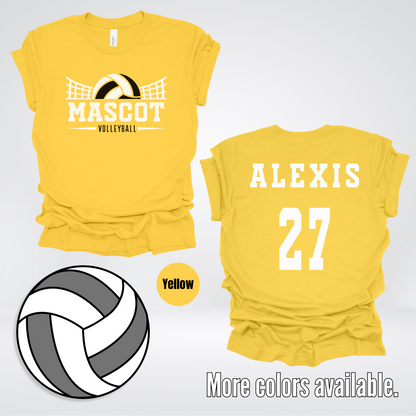 Custom Mascot, Number, & Name - Black - Volleyball Design 17 T-Shirt