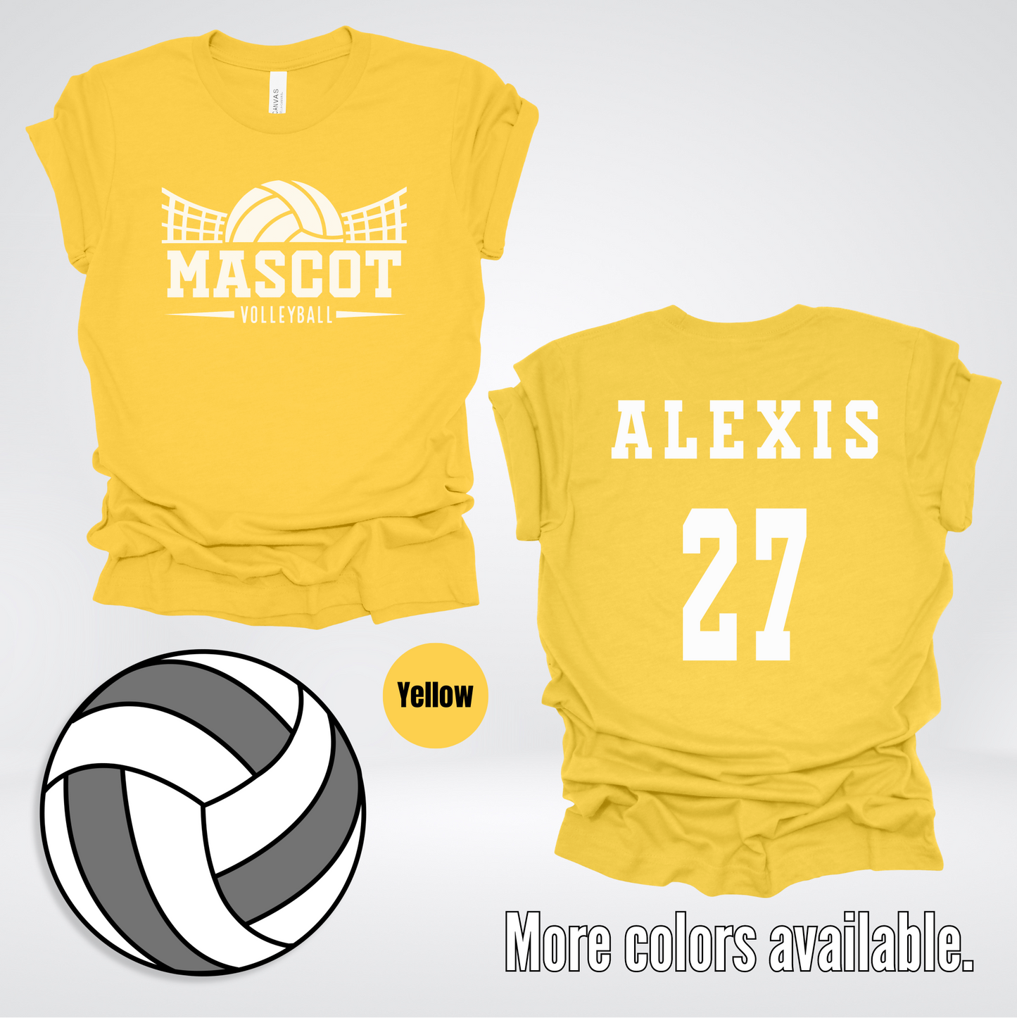 Custom Mascot, Number, & Name - White - Volleyball Design 19 T-Shirt