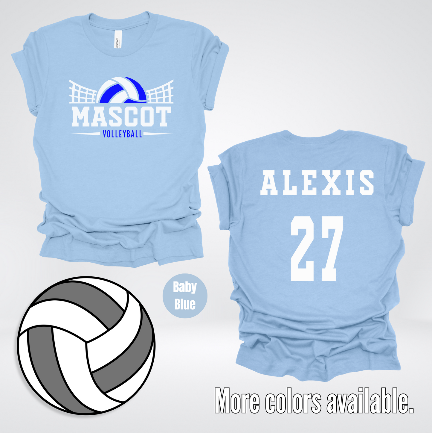 Custom Mascot, Number, & Name - Blue - Volleyball Design 18 T-Shirt