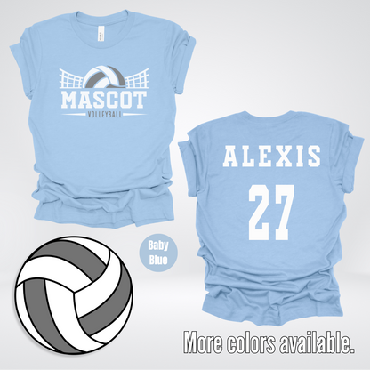 Custom Mascot, Number, & Name - Gray - Volleyball Design 16 T-Shirt