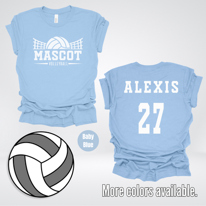 Custom Mascot, Number, & Name - White - Volleyball Design 19 T-Shirt