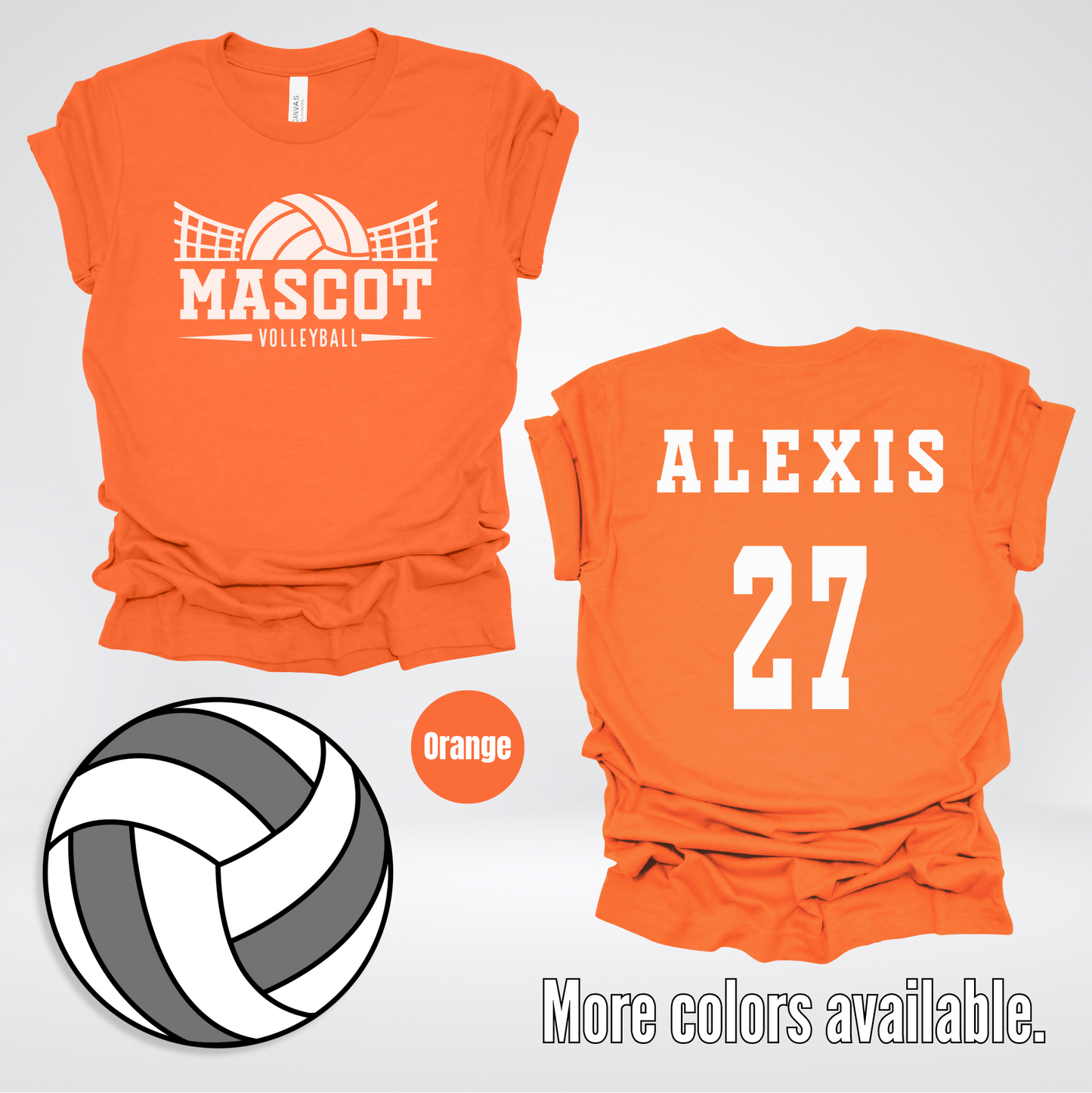 Custom Mascot, Number, & Name - White - Volleyball Design 19 T-Shirt