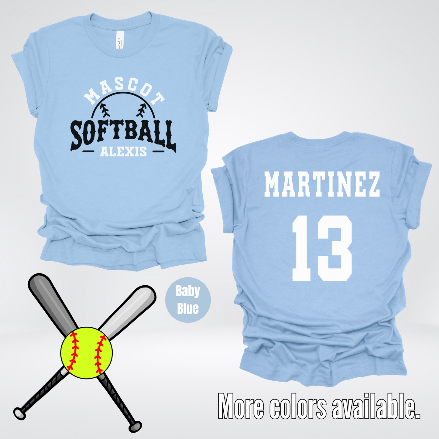 Custom Mascot, Number, First Name, & Last Name – Black - Softball Design 03 T-Shirt