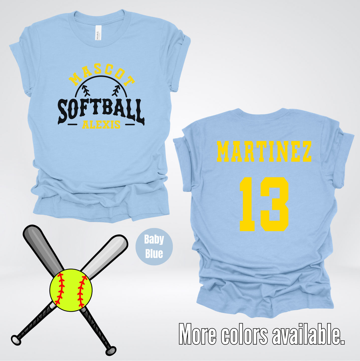 Custom Mascot, Number, First Name, & Last Name – Black & Gold - Softball Design 26 T-Shirt