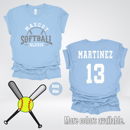 Custom Mascot, Number, First Name, & Last Name – Gray - Softball Design 05 T-Shirt