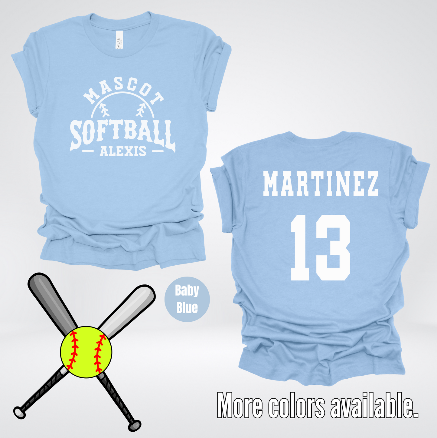 Custom Mascot, Number, First Name, & Last Name – White - Softball Design 02 T-Shirt