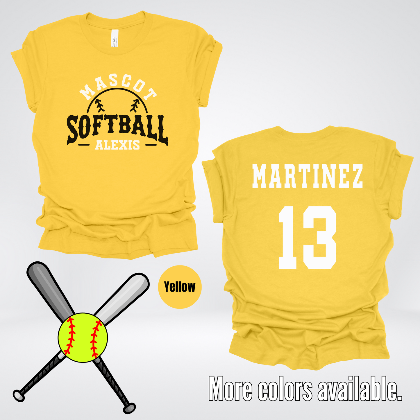 Custom Mascot, Number, First Name, & Last Name – Black - Softball Design 03 T-Shirt