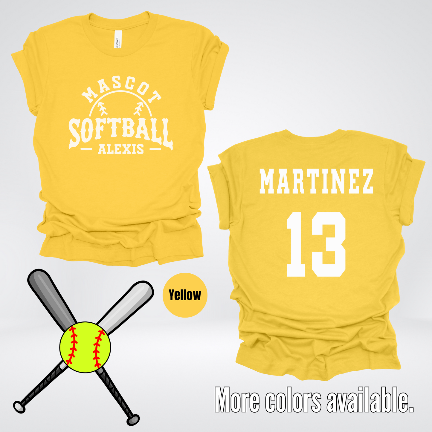 Custom Mascot, Number, First Name, & Last Name – White - Softball Design 02 T-Shirt