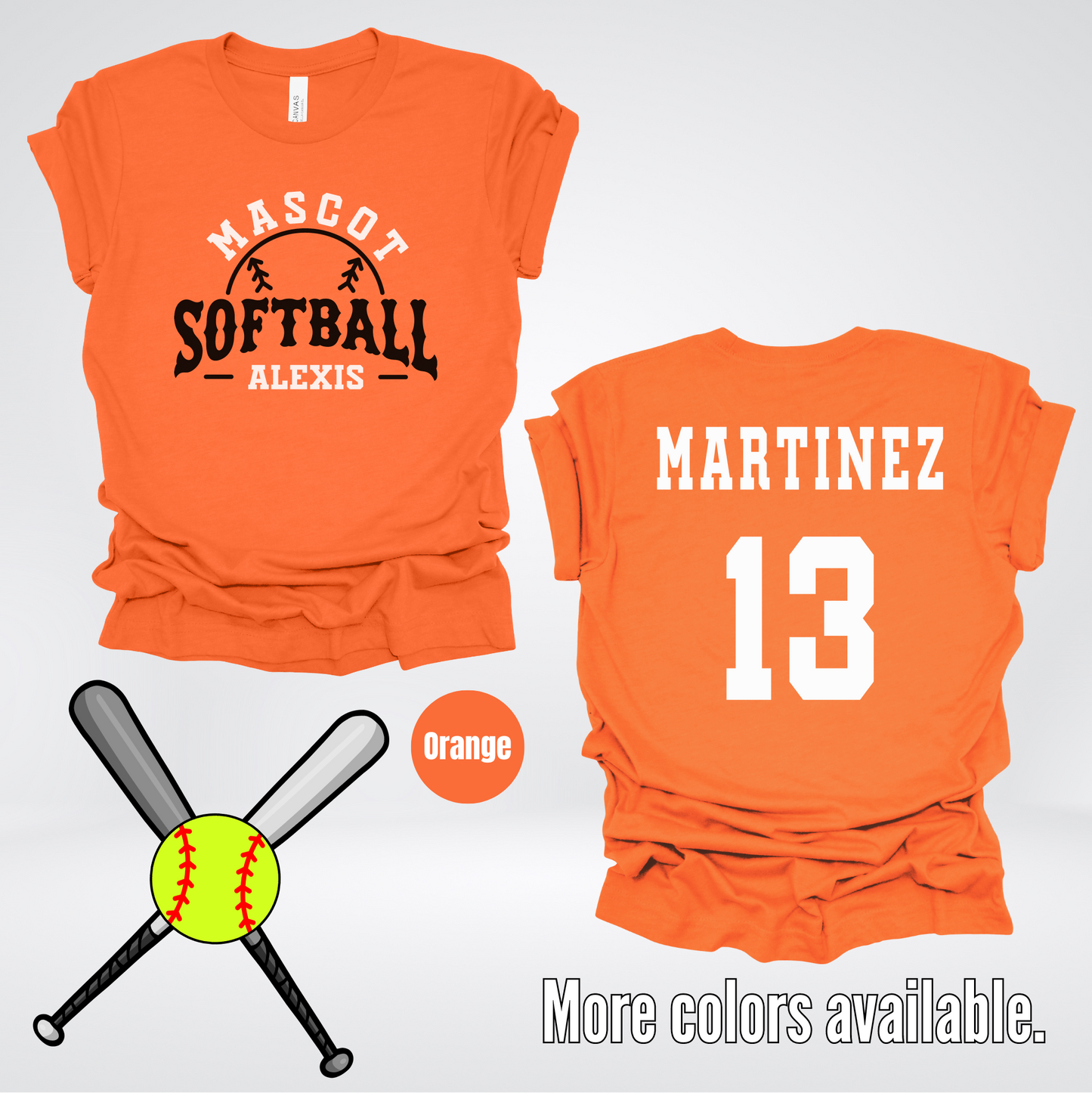 Custom Mascot, Number, First Name, & Last Name – Black - Softball Design 03 T-Shirt