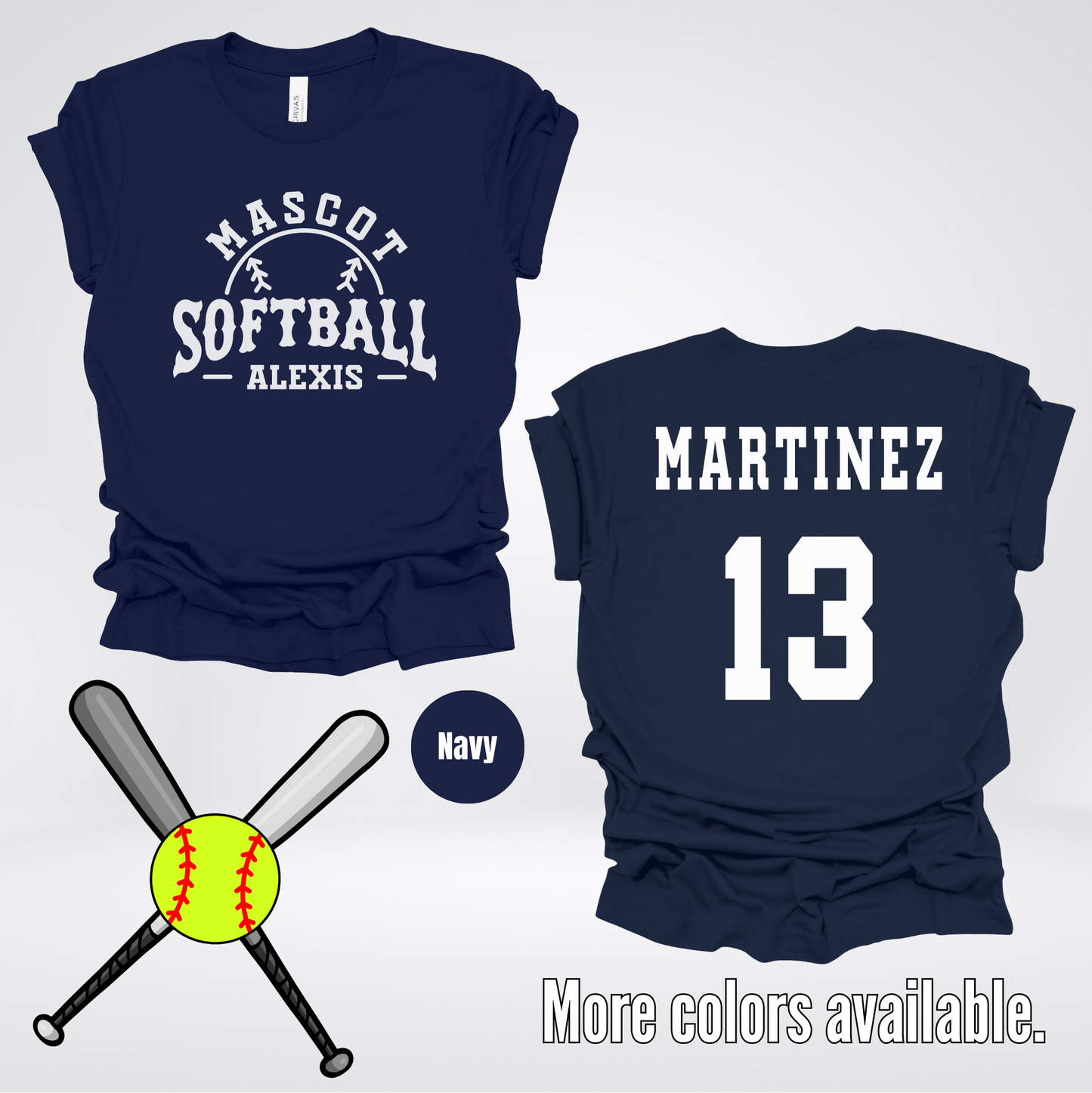 Custom Mascot, Number, First Name, & Last Name – White - Softball Design 02 T-Shirt