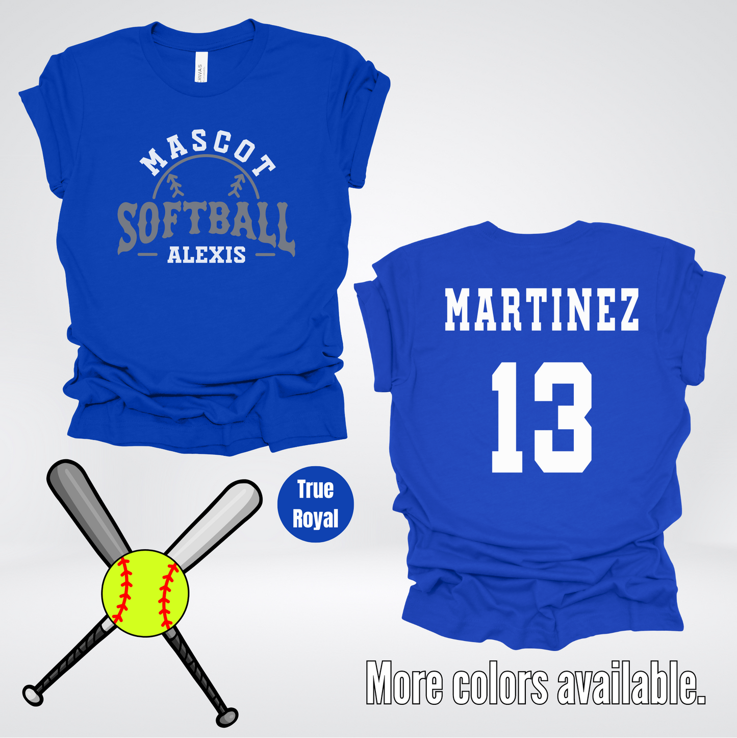 Custom Mascot, Number, First Name, & Last Name – Gray - Softball Design 05 T-Shirt