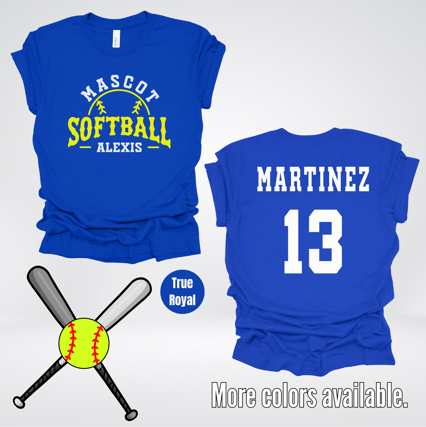 Custom Mascot, Number, First Name, & Last Name – Yellow - Softball Design 08 T-Shirt