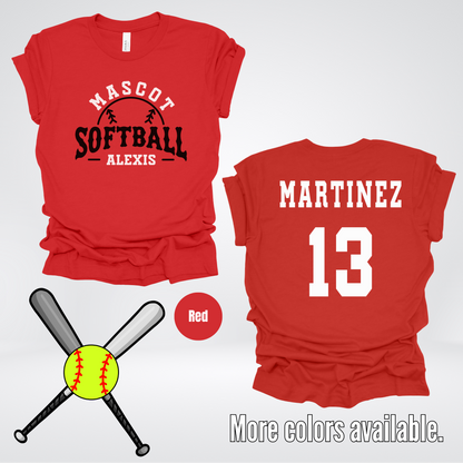 Custom Mascot, Number, First Name, & Last Name – Black - Softball Design 03 T-Shirt