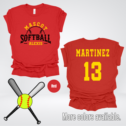 Custom Mascot, Number, First Name, & Last Name – Black & Gold - Softball Design 26 T-Shirt