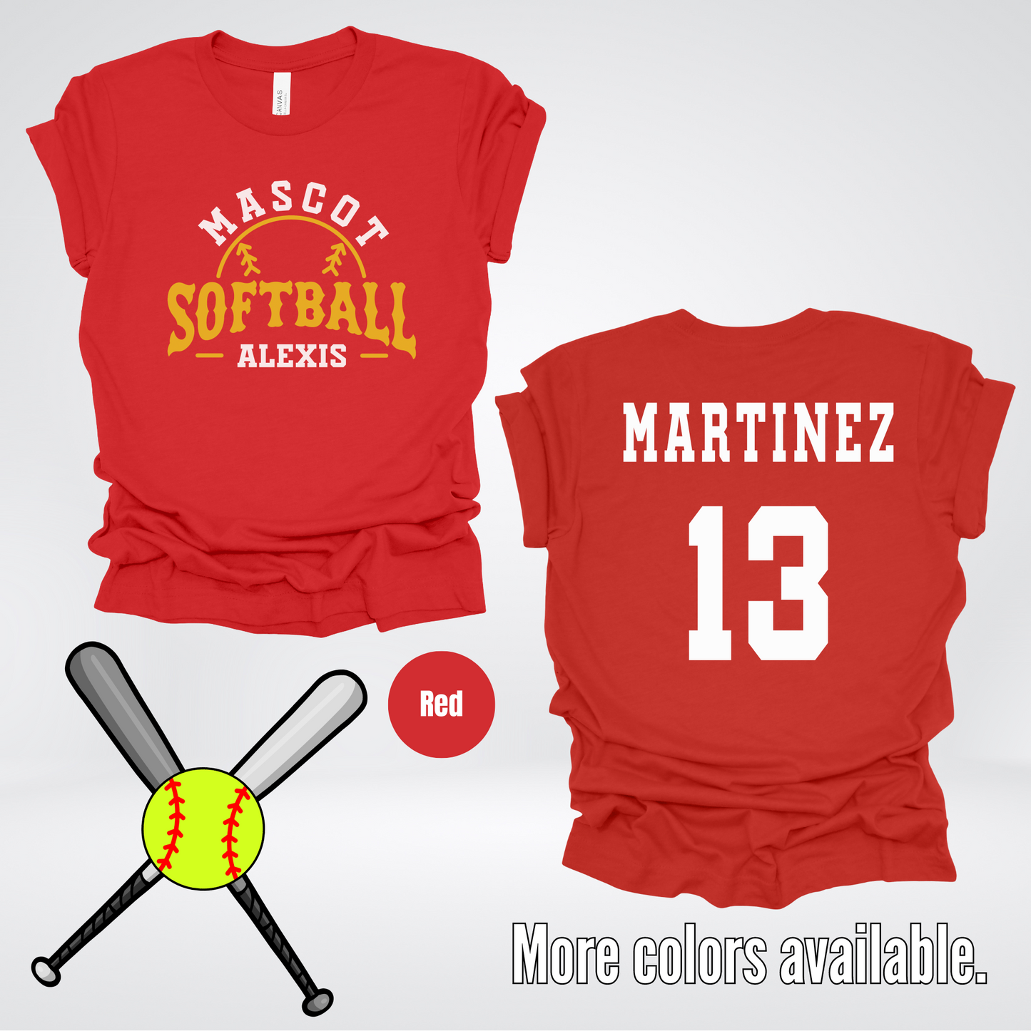 Custom Mascot, Number, First Name, & Last Name – Gold - Softball Design 04 T-Shirt