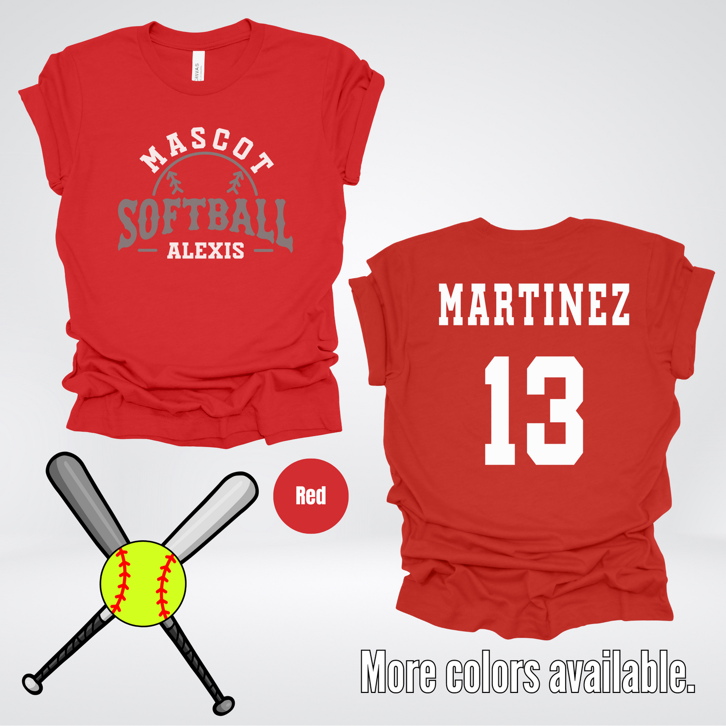 Custom Mascot, Number, First Name, & Last Name – Gray - Softball Design 05 T-Shirt