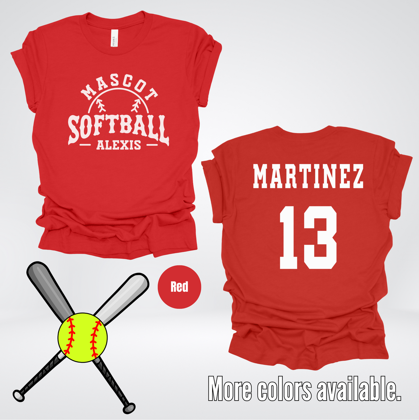 Custom Mascot, Number, First Name, & Last Name – White - Softball Design 02 T-Shirt