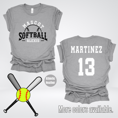 Custom Mascot, Number, First Name, & Last Name – Black - Softball Design 03 T-Shirt