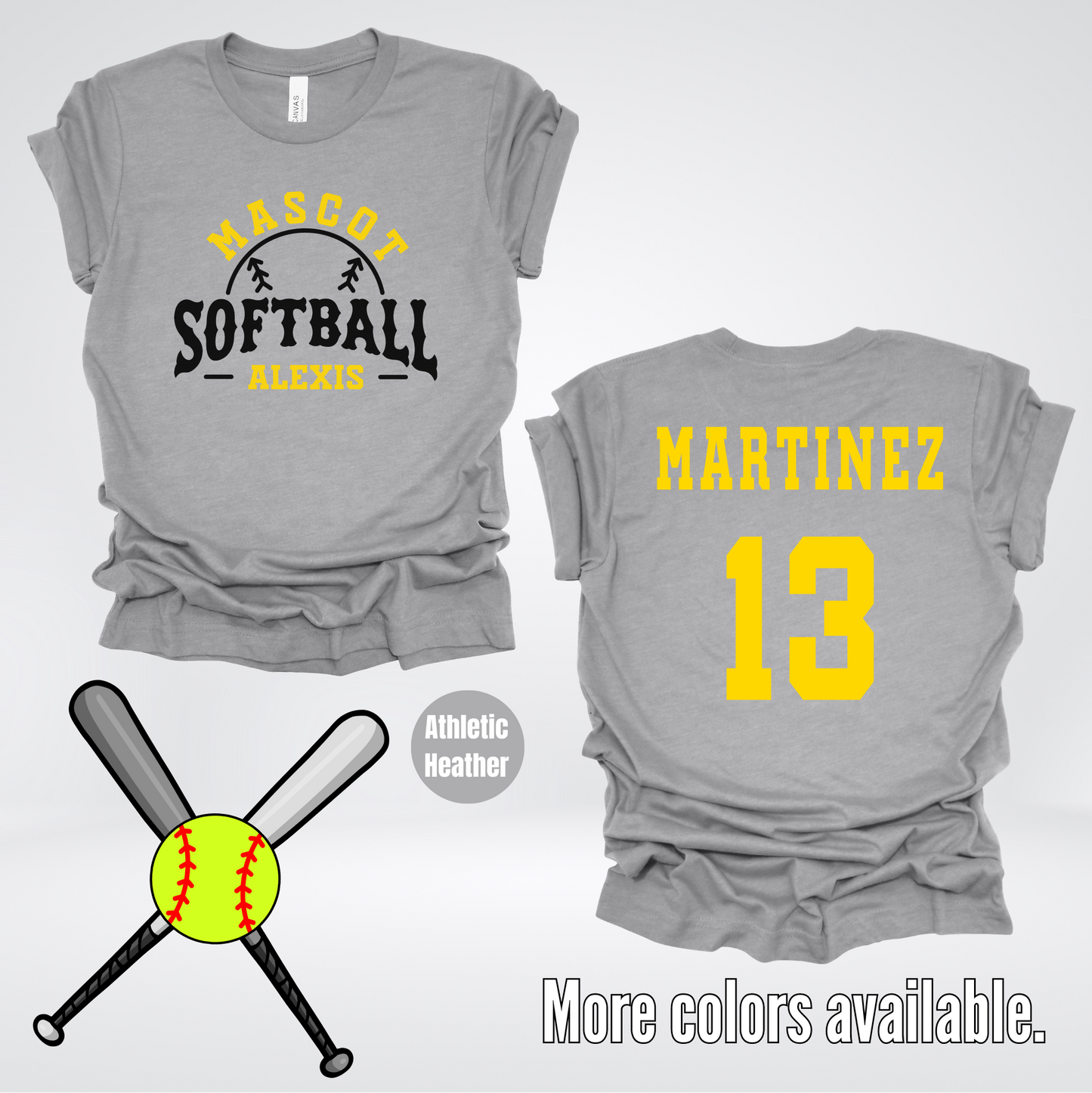 Custom Mascot, Number, First Name, & Last Name – Black & Gold - Softball Design 26 T-Shirt