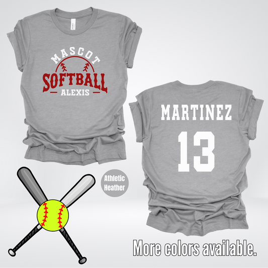 Custom Mascot, Number, First Name, & Last Name – Maroon - Softball Design 13 T-Shirt