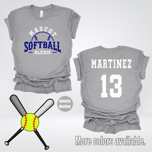 Custom Mascot, Number, First Name, & Last Name – Navy - Softball Design 11 T-Shirt