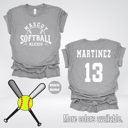 Custom Mascot, Number, First Name, & Last Name – White - Softball Design 02 T-Shirt