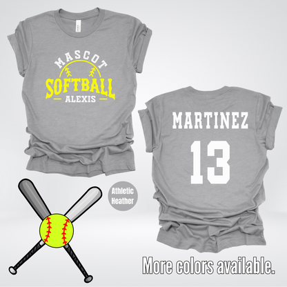 Custom Mascot, Number, First Name, & Last Name – Yellow - Softball Design 08 T-Shirt