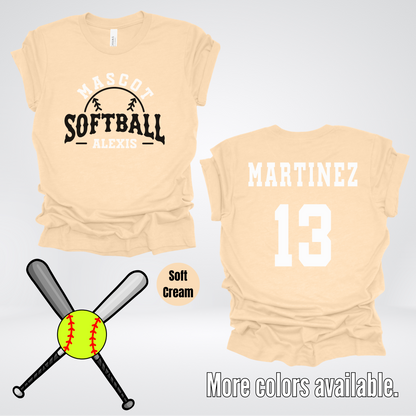 Custom Mascot, Number, First Name, & Last Name – Black - Softball Design 03 T-Shirt