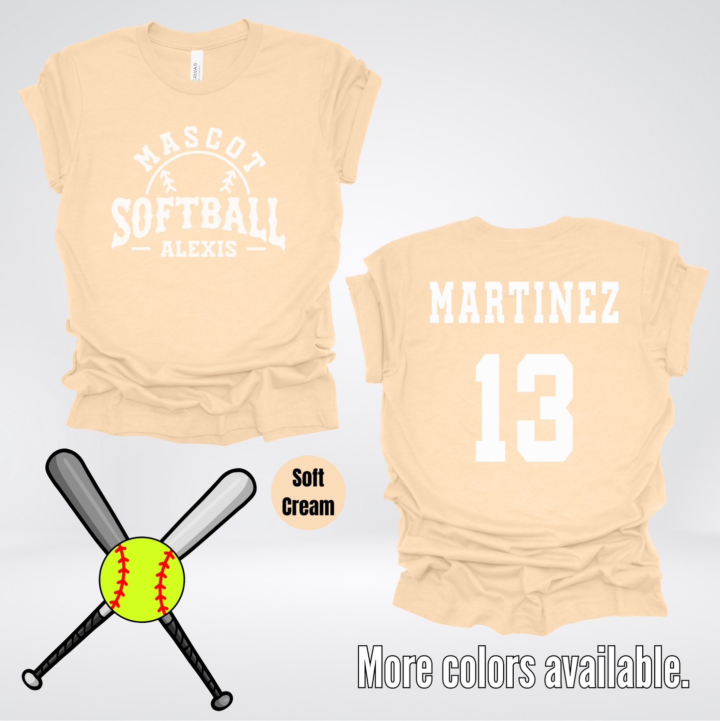 Custom Mascot, Number, First Name, & Last Name – White - Softball Design 02 T-Shirt