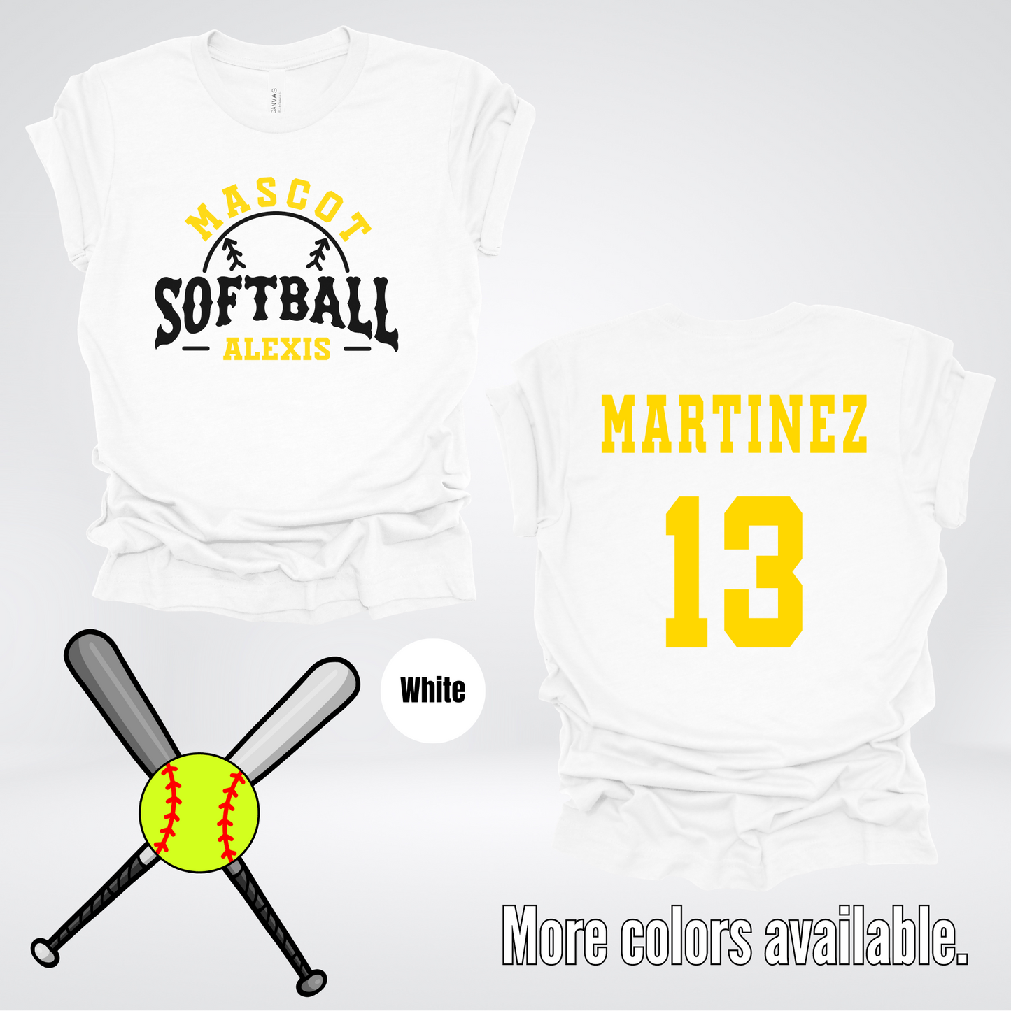 Custom Mascot, Number, First Name, & Last Name – Black & Gold - Softball Design 26 T-Shirt