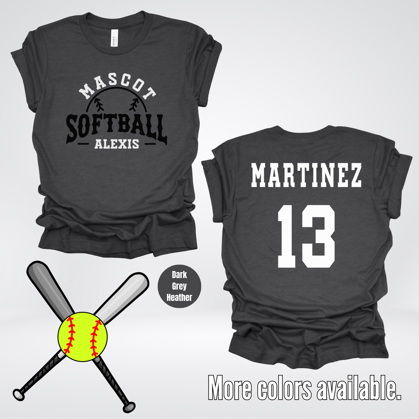 Custom Mascot, Number, First Name, & Last Name – Black - Softball Design 03 T-Shirt