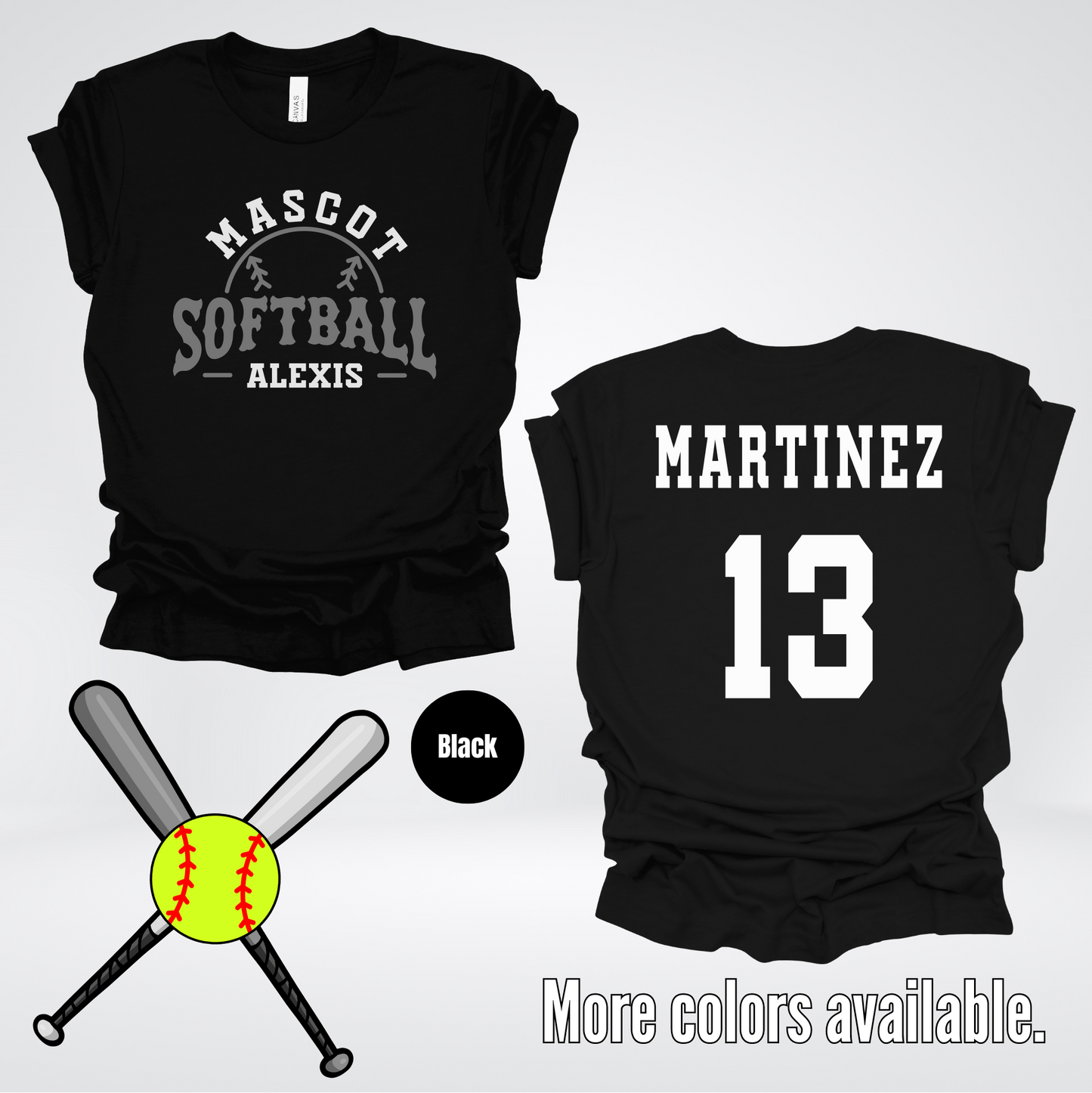 Custom Mascot, Number, First Name, & Last Name – Gray - Softball Design 05 T-Shirt