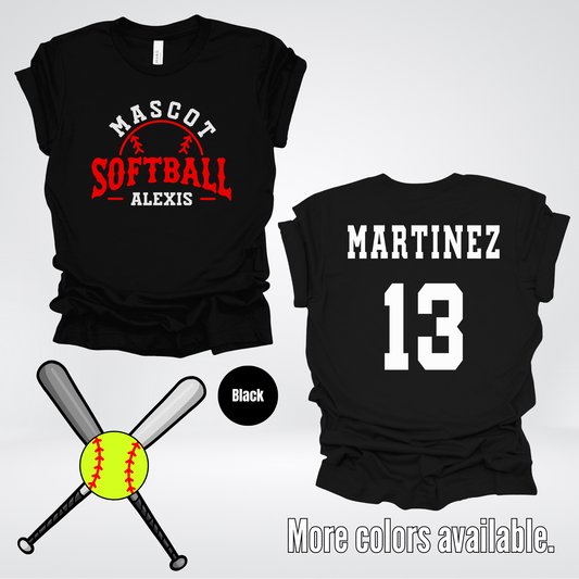 Custom Mascot, Number, First Name, & Last Name – Red - Softball Design 07 T-Shirt