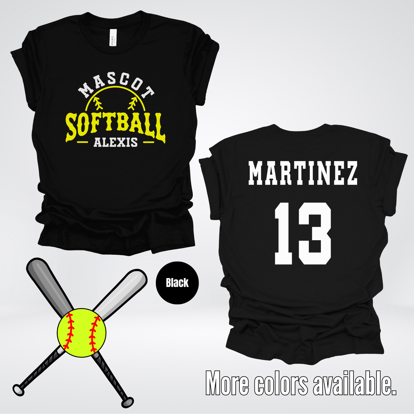 Custom Mascot, Number, First Name, & Last Name – Yellow - Softball Design 08 T-Shirt