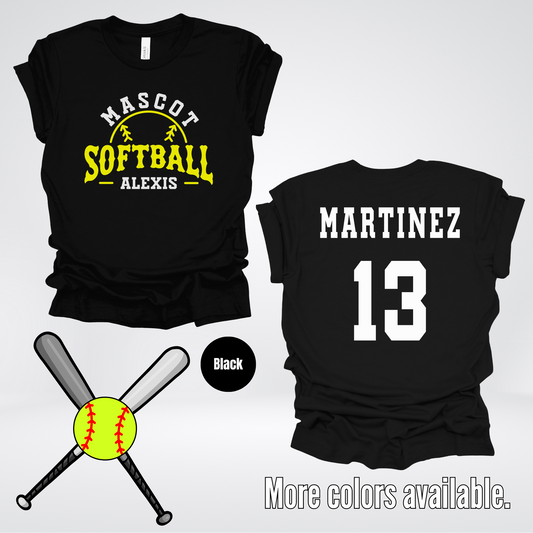 Custom Mascot, Number, First Name, & Last Name – Yellow - Softball Design 08 T-Shirt