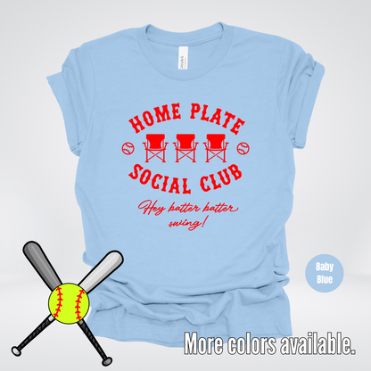 Home Plate Social Club – Red Design - Softball Baseball T-Shirt