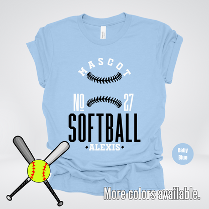 Custom Mascot, Number, & Name – Black - Softball Design 15 T-Shirt