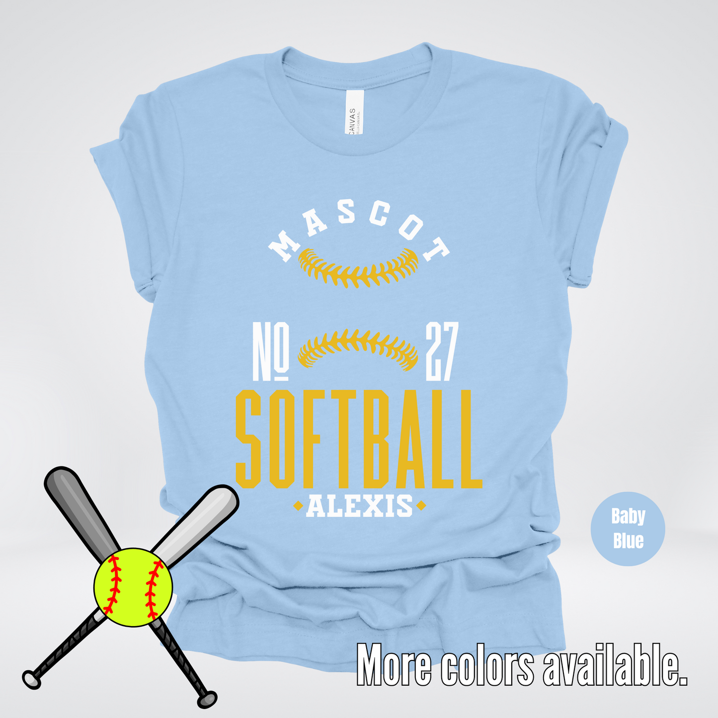 Custom Mascot, Number, & Name – Gold - Softball Design 16 T-Shirt