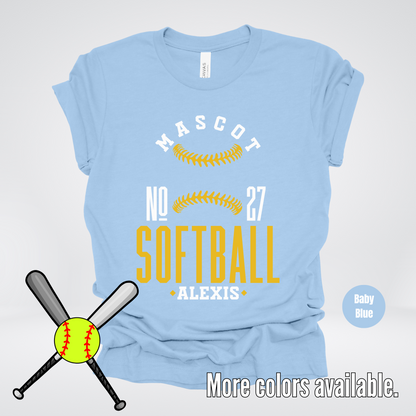 Custom Mascot, Number, & Name – Gold - Softball Design 16 T-Shirt