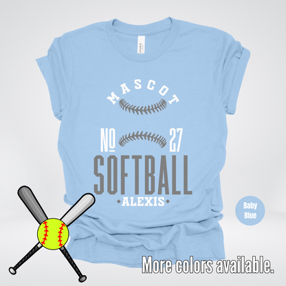 Custom Mascot, Number, & Name – Gray - Softball Design 17 T-Shirt