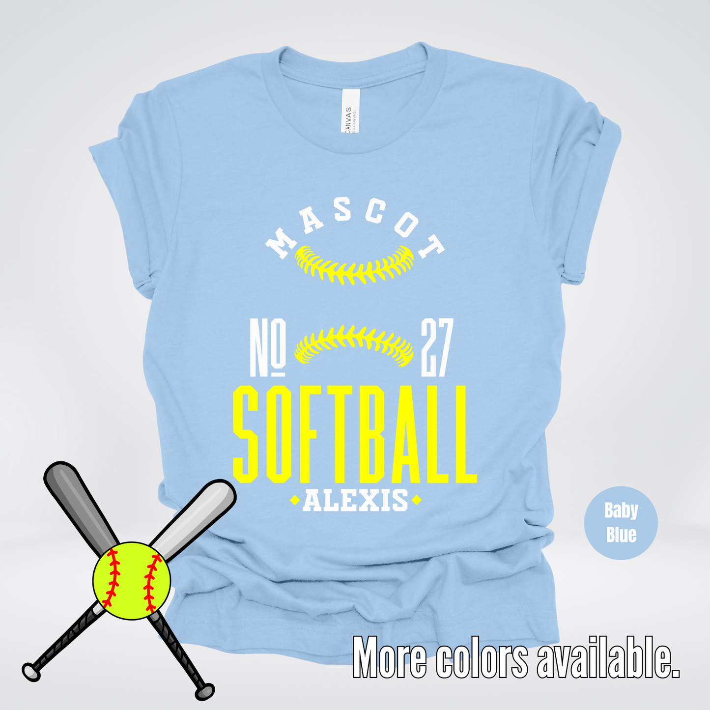 Custom Mascot, Number, & Name – Yellow - Softball Design 20 T-Shirt