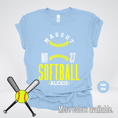 Custom Mascot, Number, & Name – Yellow - Softball Design 20 T-Shirt