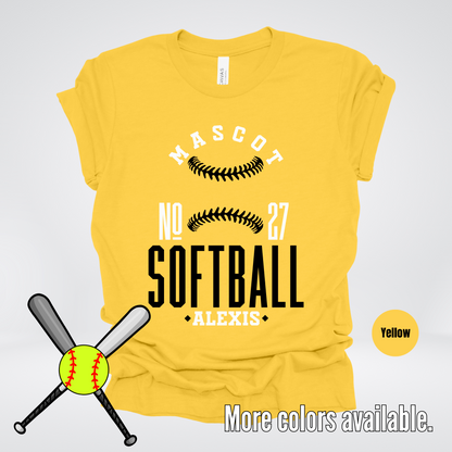 Custom Mascot, Number, & Name – Black - Softball Design 15 T-Shirt